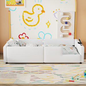 أريكة سرير قابلة للتحويل للأطفال من ويلسون بتصميم عصري مع ملحق لعبة سباق الكرات ومحطات شحن USB وتنجيد ناعم - Product Image 2