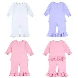 Bán Buôn New Em Bé Sinh Ra Cô Gái Khoảng Trống Chải Kỹ Cotton Thêu Bé Mùa Đông Quần Áo Trẻ Dài Tay Áo Xù Trẻ Sơ Sinh Bodysuit