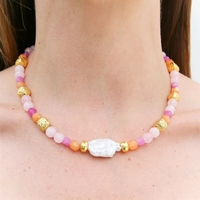 Delicado Collar de Verano con Cuentas de Cristal de Cuarzo y Perlas Barrocas, Collares Hechos a Mano para Mujer, Regalo