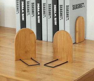 Serre-livres en bambou naturel 2 pièces, support de support de livre antidérapant de bureau de grande capacité, extrémités d'étagère en bois pour le bureau - Product Image 6