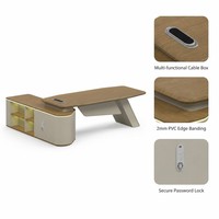 Set Scrivania Direzionale con Gambe in Metallo, MDF E1, Laminato Effetto Legno, Illuminazione LED RGB, Serratura con Codice, Arredamento Moderno