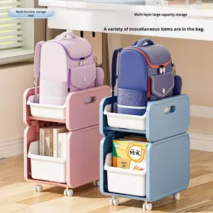 Étagère de rangement à deux niveaux en plastique, chariot mobile, rangement de livres, moderne, durable, multifonctionnel, salon, vaisselle - Product Image 1