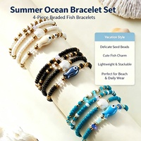 Bracelets Bohèmes Géométriques Perlés pour Femmes, Bijoux Élastiques Empilables Thème Océan et Plage avec Coquillages et Œil de Poisson, Idéal pour l'Été et les Fêtes