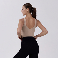 Débardeur de yoga personnalisé FH pour femme, col en V profond, soutien-gorge de sport rembourré, haut court de fitness sans manches, ventilé