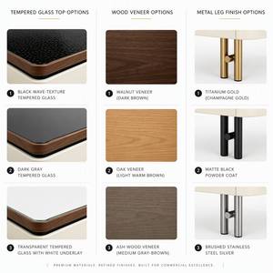 Table basse moderne en verre trempé ondulé, placage noyer <span class=keywords><strong>MDF</strong></span> avec tiroirs, pieds en acier inoxydable <span class=keywords><strong>plaqué</strong></span> titane – Vente en gros usine - Product Image 6