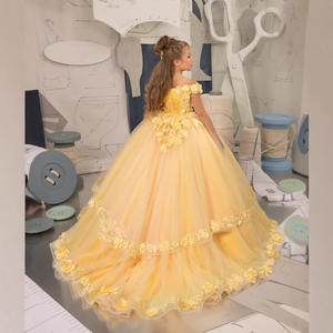 ML081 Vestido de <span class=keywords><strong>princesa</strong></span> de encaje, gasa y satén, largo midi, con efecto ilusión, para comercio exterior, ideal para actuaciones, cumpleaños, niñas de las flores y bodas, con diseño abullonado - Product Image 2