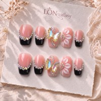 Livraison Rapide – Nouveaux Ongles Press-On Acryliques Faits Main 3D Courbes Dorées Style Français 2.0, Couverture Complète PMMA, 10 Pièces