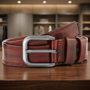 BS INTERNATIONAL Giftware High Standard Brown Cow Hide Unisex Genuine Leather Eco-Friendly Durable Stainless Steel Square <b>Belt</b> - Product Image 1