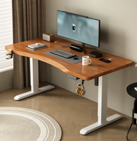 Bureau électrique réglable en hauteur, bureau de travail et de jeu, bureau électrique avec cadre en acier blanc, porte-gobelet intégré et crochet pour casque