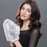 Guantes de piel de visón de invierno, mitones de punto, guantes de piel de visón Real para mujer, mitones de piel de visón tejidos de invierno, dedos cubiertos