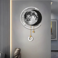 Horloge murale numérique LED de luxe nordique, motif ciel étoilé et pleine lune, cadre néon incurvé, calendrier perpétuel, température
