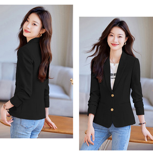 Women's Blazer Black Solid Color Polyester No-Wrinkle Treatment Casual Elegant Style - Product Image 3