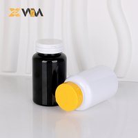Pot en plastique couvercle en métal 200ml 250ml bouteilles de capsules en plastique transparent noir blanc, bouteilles de complément alimentaire médecine PET