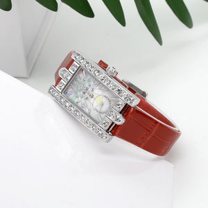 Fashion Brand Ladies Leather Quartz <b>Watch</b> Gift <b>Set</b> Diamond Bezel Luxury Square Women <b>Watch</b> - Product Image 4