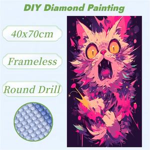 1PC Grande Taille 40*70cm DIY Peinture Diamant Chat Crissant Rond Complet 5D Acrylique Créatif Animal Décoration Maison Kit de Peinture Diamant - Product Image 1