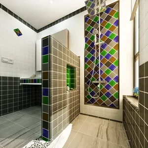 Azulejos de porcelana esmaltada verde para decoración de pared de baño, azulejos modernos hechos a mano de 100mm x 100mm, azulejos rústicos con textura
