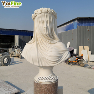 <span class=keywords><strong>Statue</strong></span> de buste de dame voilée en <span class=keywords><strong>marbre</strong></span> blanc naturel sculpté à la main, qualité muséale classique, pour décoration intérieure de luxe - Product Image 4