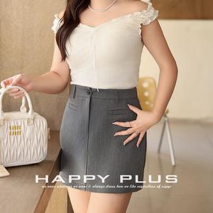 รันฉีพลัสไซส์กระโปรงทรงเอเอวสูงสำหรับผู้หญิง สีเทา ผ้าวอร์สเตดสีพื้น รุ่น N8853 - Product Image 3