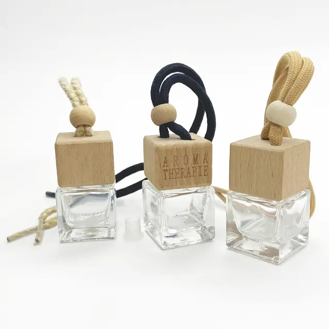 Aktuelles Vorrat Modell 8 ml quadratische Parfümflasche mit Holzdeckel farbiges Aroma-Glas leere Flasche für Luftfrischer Großhandel