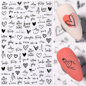 En vrac <span class=keywords><strong>manucure</strong></span> populaire adhésif presse sur les ongles colle <span class=keywords><strong>noir</strong></span> blanc fleurs amour français romantique dessin animé nouveau décalque nail art autocollant - Product Image 4