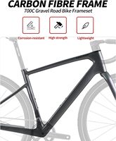 Cadre de vélo de route/gravel 700C en fibre de carbone, compatible freins à disque et axe traversant