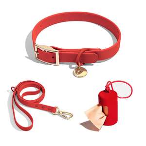 lila rosa goldene Schnalle Kunststoff Haustier Hundekragen und Leine individuelles solides Muster wasserdicht Haustierprodukte - Product Image 3