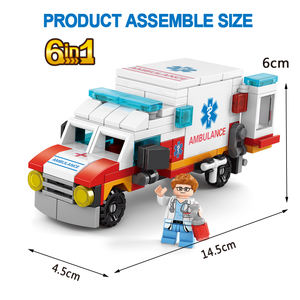 Jouets de construction éducatifs Lele Brother 6 en 1, <span class=keywords><strong>ambulance</strong></span> de sauvetage urbaine promotionnelle, thème transport, 5 à 7 ans - Product Image 5