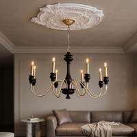 Lustre Mini Chandelier 5 Lumières en Fer Noir, Style Rétro Européen, AC Blanc Chaud, Hauteur Réglable, Idéal Petits Espaces, Décoration Intérieure, Garantie 3 Ans