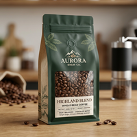 Sachet de café personnalisé écologique de qualité alimentaire à fond plat avec valve et fermeture éclair, refermable, scellé sur 8 côtés, pour 250g, 500g, 1000g