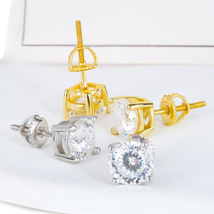 Vente en gros de clous d'oreilles en moissanite, taille portugaise, qualité VVS, en argent sterling 925, bijoux en moissanite pour femmes et hommes, style hip-hop - Product Image 2