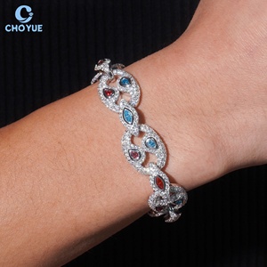 Pulsera de eslabones cubanos de moissanita chapada en rodio 925S con corte marquesa y engaste pavé de colores, joyería de lujo para mujer, precio mayorista - Product Image 5
