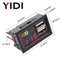 Indicateur de capacité de batterie au lithium au plomb rouge bleu LED voltmètre à affichage numérique double testeur de tension USB mesure
