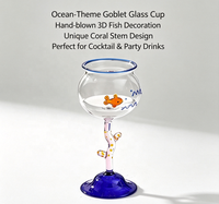 Verre à vin en forme de dessin animé 3D, soufflé à la main, en verre borosilicate de haute qualité, avec pied décoré de poissons, étoiles de mer et coraux, écologique