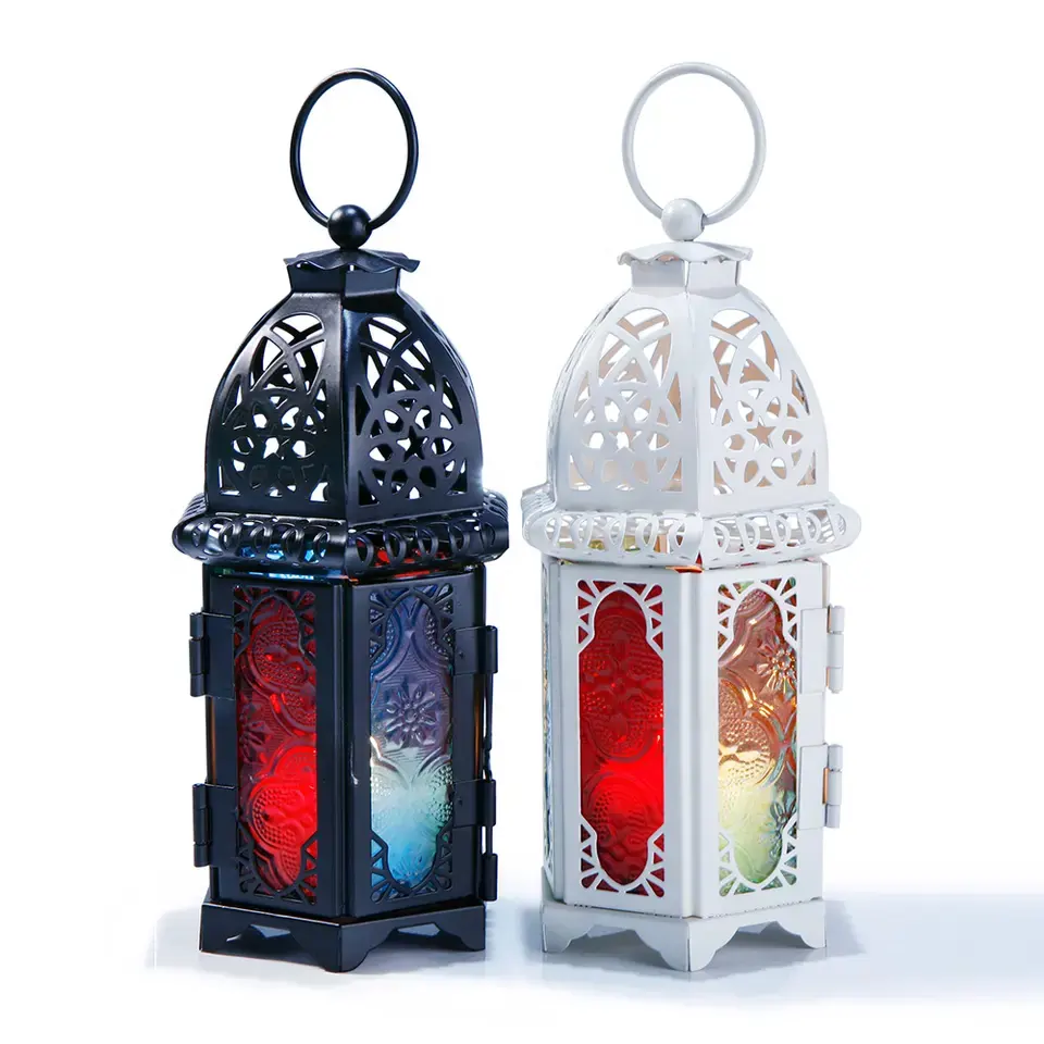 Home Decoration European Moroccan Glass Candlestick Metal Wind Lamp Creative Aromatherapy Candle Cup