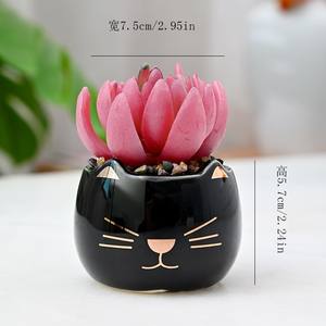Vaso di fiori in ceramica, Mini vaso di cartoni animati per gatti, decorazione per interni succulenta, commercio all'ingrosso (pianta non inclusa) - Product Image 2