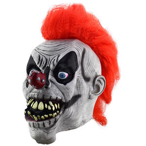 Masque en latex pour adulte pour fête d'Halloween, design <span class=keywords><strong>de</strong></span> <span class=keywords><strong>clown</strong></span> maléfique qui rit, avec des cheveux rouges, une grande <span class=keywords><strong>bouche</strong></span> et des crocs, masque facial imprimé à la main - Product Image 6