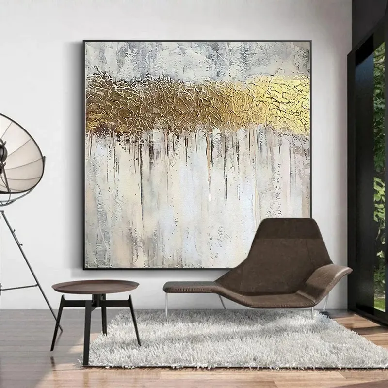 Large size pure hand-painted Vertical Luxury Golden Posters abstract art decor painting oil canvas large framed handmade artwork
