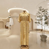 Robe longue pour femme 2026, style Y2K, en mousseline de soie, à col, unie, avec volants en cascade, manches mi-longues, simple boutonnage et taille à nouer, été, ODM