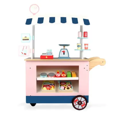 Mainan Anak-anak Lucu Luar Ruangan Berpura-pura Berdiri Pasar Kayu Mainan Toko Makanan Membuat Belajar Dapur Kecil Keranjang Belanja Kayu Set Mainan