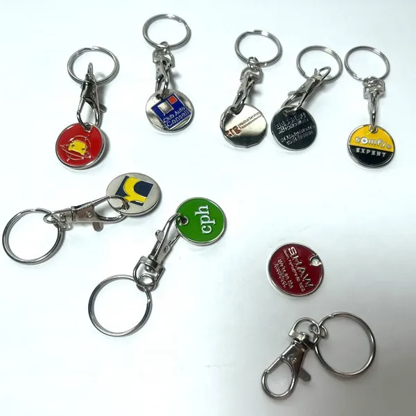 Manufacture Practical Expo Souvenir Giveaway Small Gift Creative Shopping Trolley Coin Custom Logo Advertising Metal Keychain