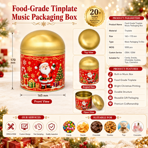 Rotating Musical Tinplate Dome Lid Food Grade Metal Custom Printed Cookie Candies <b>Chocolates</b> <b>Tin</b> Box Holiday Gift Storage - Product Image 1