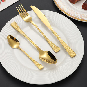 Stainless Steel Cutlery Set Fishtail Embossed Double Sided <b>Hammered</b> Texture Western Dining Knife Fork Spoon Hotel Restaurant Use - Product Image 3