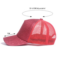 Casquettes de baseball décontractées vierges en polyester avec logo personnalisé, à sequins et maille, casquette trucker 5 panneaux, chapeau de sport pour queue de cheval, haute qualité