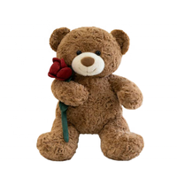 Ours en peluche de 25 cm pour la Saint-Valentin, avec fleur de rose brodée, rembourrage en coton PP, super doux, peluche apaisante, jouet anti-stress