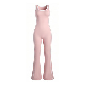 Tiyo Combinaison de yoga pour femme, dos nu, pantalon évasé à jambe large, col rond, très élastique, avec coussinets de poitrine, Spandex/Polyester - Product Image 4