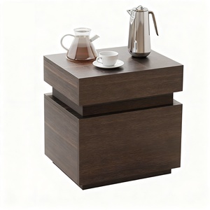 Table <span class=keywords><strong>de</strong></span> chevet moderne en bois d'ingénierie robuste en noyer, table <span class=keywords><strong>de</strong></span> chevet à blocs superposés avec 2 tiroirs cachés, rangement sans poignée - Product Image 3