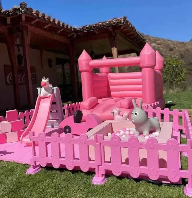 Set Permainan lembut anak-anak murah, Set area bermain lembut merah muda luar ruangan dengan obral