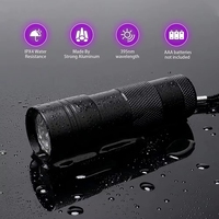 Lampes de poche UV1 Taidarui étanches à lumière noire, 12 LED 395nm, mini lampe torche détecteur de taches d'urine d'animaux