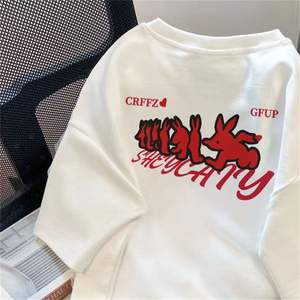 تيشيرت صيفي للجنسين من القطن 100%، مريح ويسمح بالتهوية، بقصة واسعة ومقاس كبير، بطباعة عصرية لملابس الشارع للرجال - Product Image 4