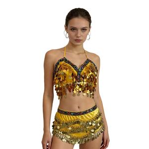 Ensemble de costume de danse orientale, soutien-gorge à sequins, chaîne de taille épaissie et élargie à double rangée de diamants, <span class=keywords><strong>tenue</strong></span> de spectacle sur scène - Product Image 5